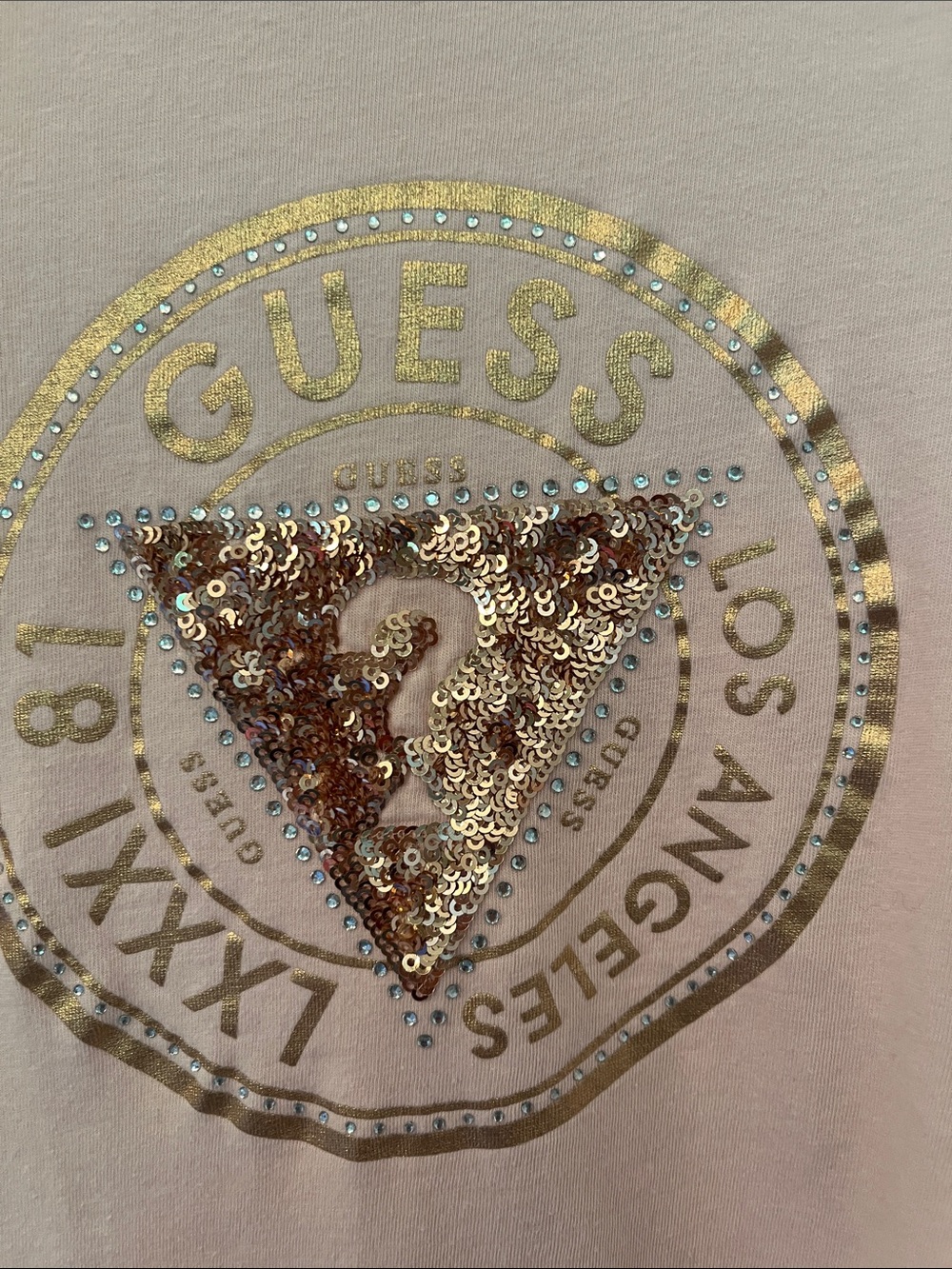Guess Light Pink Sequin Logo Tee